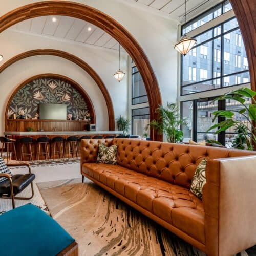Faux leather sofa by Jamie Stern Furniture