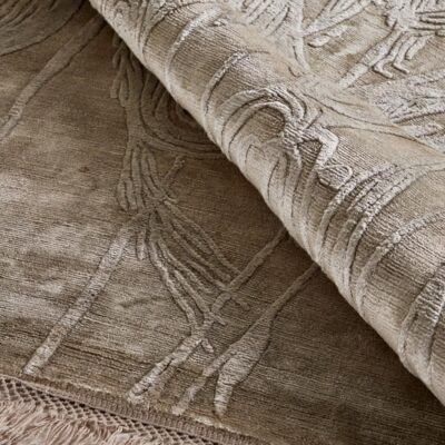 Arabesque designer silk area rug by Moshari Studio for Jamie Stern
