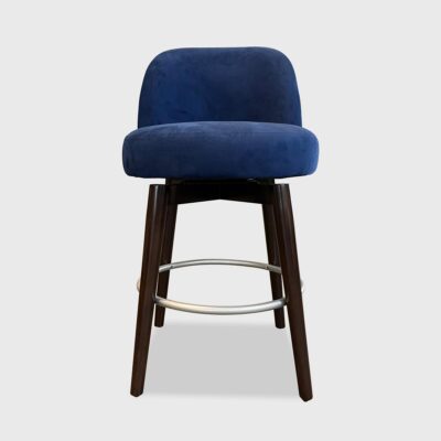 The Brielle Swivel Barstool has an "X" wood base and round metal stretcher
