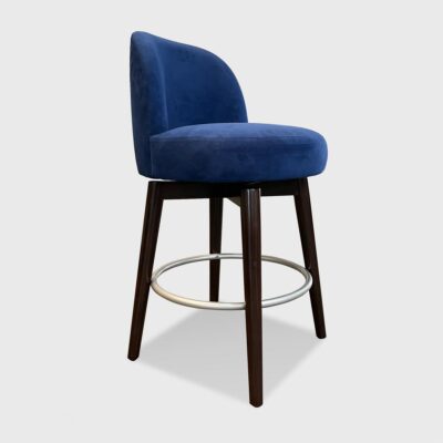 The Brielle Swivel Barstool has an "X" wood base and round metal stretcher