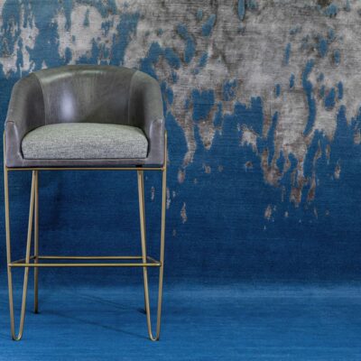 Brontide wool and silk rug with the FLOAT barstool for Jamie Stern