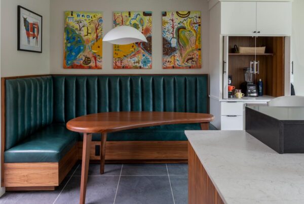 Custom green leather banquette