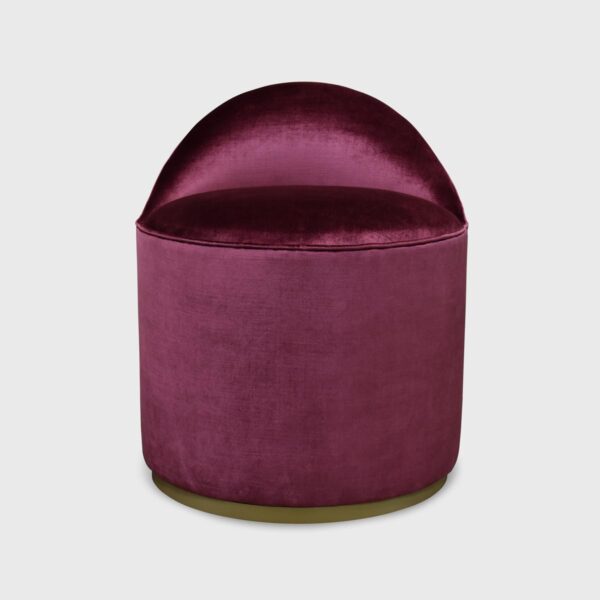 The Luisa Ottoman from Jamie Stern features a tight seat and back with welt detailing, as well as a metal base