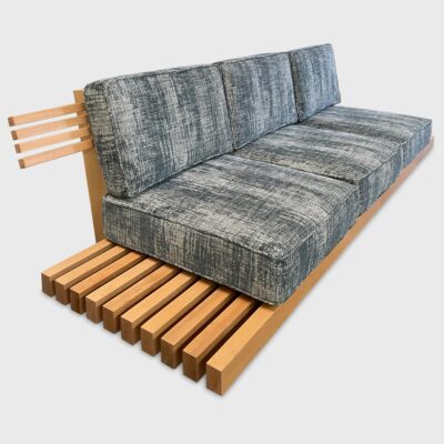 Mabel Sofa with exposed wood by Jamie Stern
