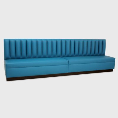 blue banquette with vertical channels by Jamie Stern Furniture