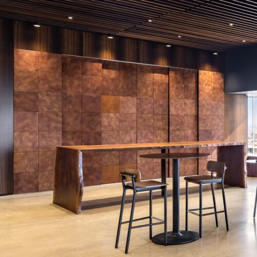 Leather paneled wall by Jamie Stern for Reyes Coca-Cola