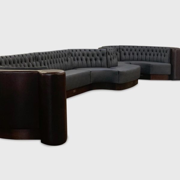 long curved banquette by Jamie Stern