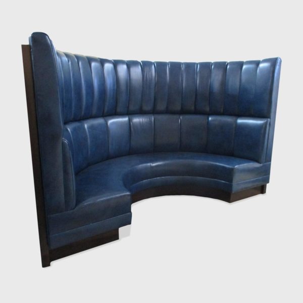 Leather Banquette with Attached Channeled Back and recessed wood base