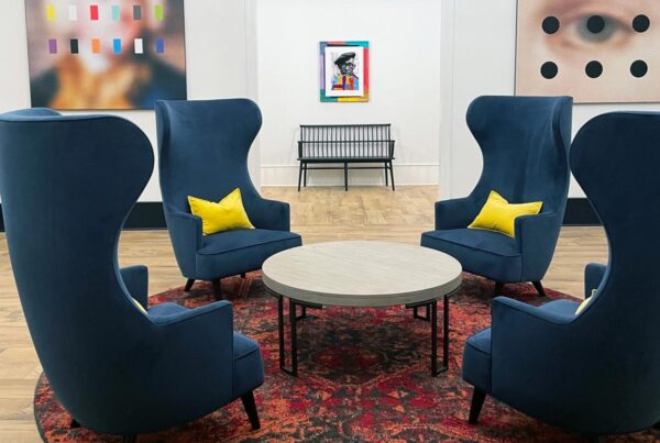The Grayson velvet wingback chairs by Jamie Stern