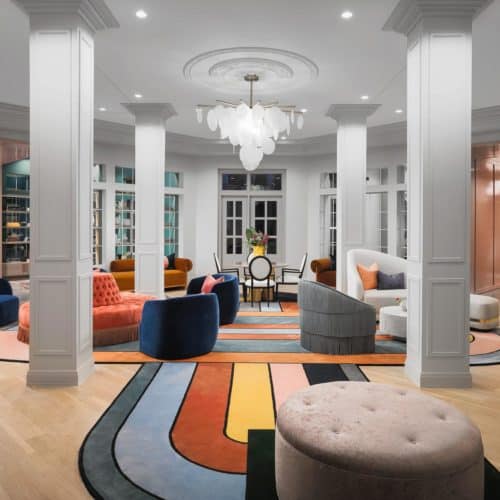 The Margo Apartment Building lobby with Jamie Stern custom area rugs