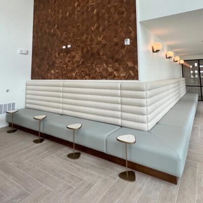Jasper fabric and leather banquette by Jamie Stern Furniture